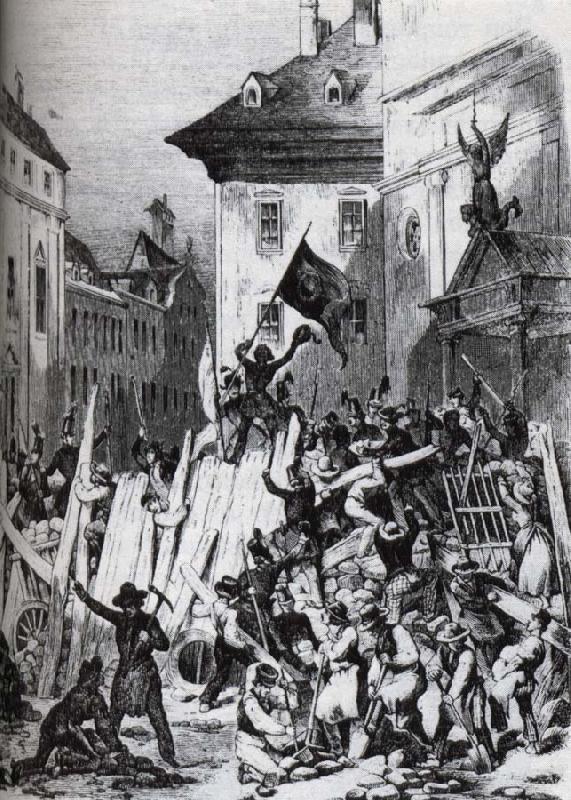 unknow artist i wien utbrot under revolutionsaret 1848 gatustrider i vilka studenterna tog en mycket aktiv del. oil painting image